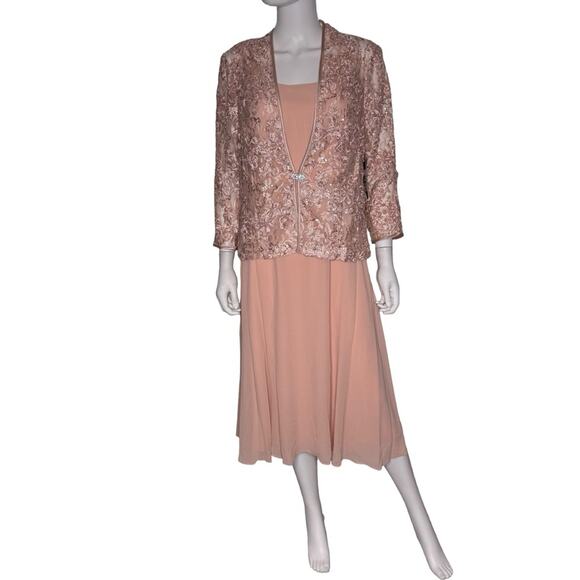 Jessica Howard Women's 3/4-Sleeve Soutache Jacket Fit & Flare Dress Blush Sz 12 - Picture 2 of 10